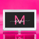 Hot Pink Black Modern Script Girly Monogram Name Business Card Holder<br><div class="desc">Make a professional statement with our Hot Pink Modern Script Girly Monogram Name Business Card Case! This sleek and stylish case features a bold hot pink design, personalized with your name in an elegant modern script for a chic, custom touch. Perfect for carrying and protecting your business cards, it combines...</div>