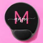 Hot Pink Black Modern Script Girly Monogram Name Gel Mouse Pad<br><div class="desc">Add a pop of colour to your workspace with our Hot Pink Modern Script Girly Monogram Name Mouse Pad! Featuring a vibrant hot pink design and personalized with your name in a chic modern script, this mouse pad blends style with practicality. The smooth surface ensures precise mouse movements, while the...</div>