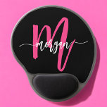 Hot Pink Black Modern Script Girly Monogram Name Gel Mouse Pad<br><div class="desc">Add a pop of colour to your workspace with our Hot Pink Modern Script Girly Monogram Name Mouse Pad! Featuring a vibrant hot pink design and personalized with your name in a chic modern script, this mouse pad blends style with practicality. The smooth surface ensures precise mouse movements, while the...</div>