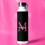 Hot Pink Black Modern Script Girly Monogram Name Water Bottle<br><div class="desc">Stay hydrated in style with our Hot Pink Modern Script Girly Monogram Name Water Bottle! Featuring a bold hot pink design, this water bottle is personalized with your name in an elegant modern script for a chic, custom touch. Perfect for school, workouts, or on-the-go, it’s made from durable, BPA-free materials...</div>