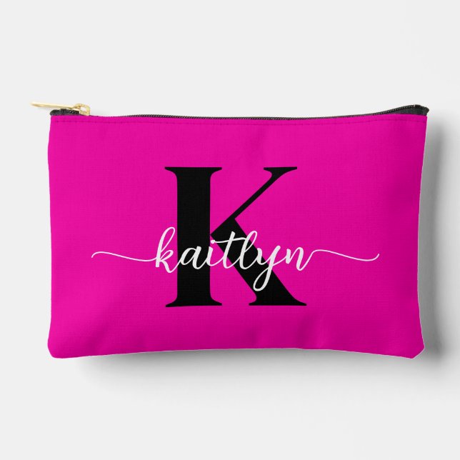 Hot Pink Black Monogram Accessory Pouch (Front)