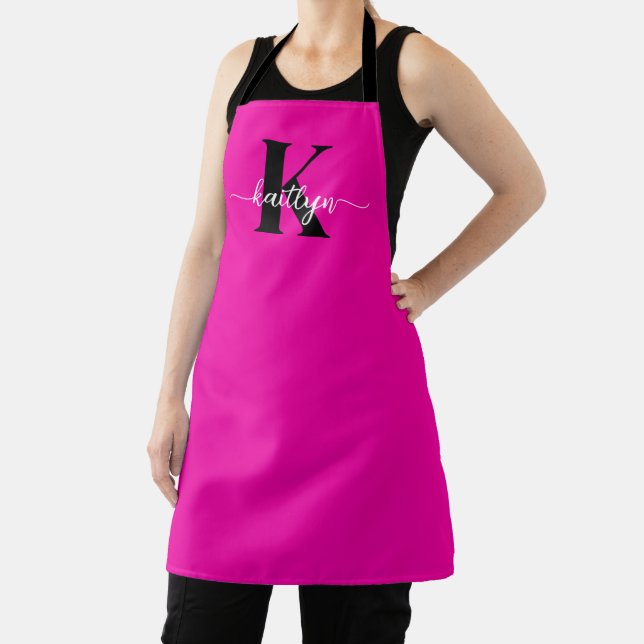 Hot Pink Black Monogram Apron (Insitu)