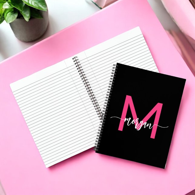 Hot Pink Black Monogram Girl's Back to School Notebook (Creator Uploaded)