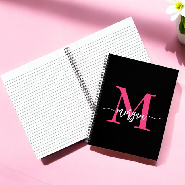 Hot Pink Black Monogram Girl's Back to School Notebook (Creator Uploaded)