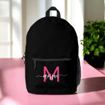 Hot Pink Black Monogram Girl's Back to School Printed Backpack<br><div class="desc">Start the school year in style with our Hot Pink Monogram Girl's Back to School Printed Backpack! This eye-catching backpack features a vibrant hot pink design, personalized with your monogram for a unique and trendy look. Perfect for carrying books, supplies, and everyday essentials, it offers both fashion and functionality. With...</div>