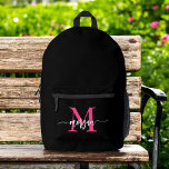 Hot Pink Black Monogram Girl's Back to School Printed Backpack<br><div class="desc">Start the school year in style with our Hot Pink Monogram Girl's Back to School Printed Backpack! This eye-catching backpack features a vibrant hot pink design, personalized with your monogram for a unique and trendy look. Perfect for carrying books, supplies, and everyday essentials, it offers both fashion and functionality. With...</div>