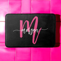 Hot Pink Black Monogram Girl's Dorm Room