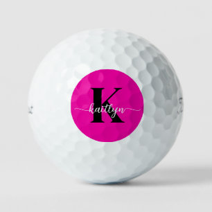 Hot Pink Black Monogram Golf Balls