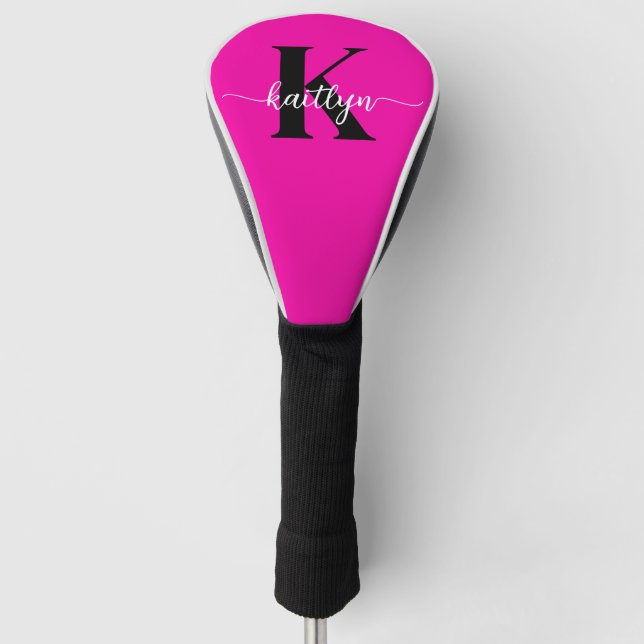 Hot Pink Black Monogram Golf Head Cover (Front)