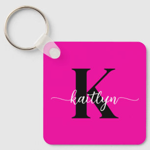 Hot Pink Black Monogram Keychain