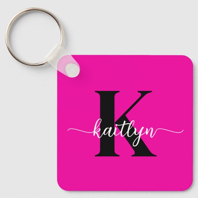 Hot Pink Black Monogram Keychain (Front)