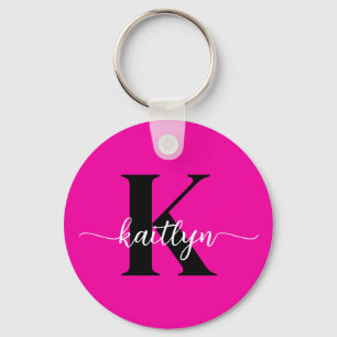 Hot Pink Black Monogram Keychain