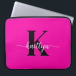 Hot Pink Black Monogram Laptop Sleeve<br><div class="desc">This simple,  elegant 15" hot pink laptop sleeve with your first name in a trendy script font in white and your first initial in a modern cap font in black is perfect for you.  It's stylish and trendy and yet very classic. It's unique - like you!</div>