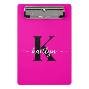 Hot Pink Black Monogram Mini Clipboard