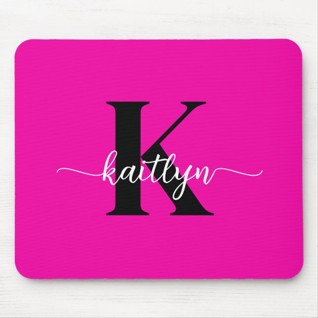 Hot Pink Black Monogram Mouse Pad (Front)