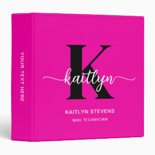 Hot Pink Black Monogram Nail Technician Binder