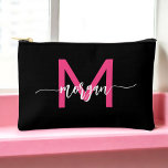Hot Pink Black Monogram Name Girl's Script  Accessory Pouch<br><div class="desc">Organize your essentials in style with our Hot Pink Monogram Name Girl's Script Accessory Pouch! Featuring a bold hot pink design, this pouch is personalized with your name in an elegant script font for a chic, custom touch. Perfect for storing cosmetics, stationery, or small accessories, it combines practicality with flair....</div>