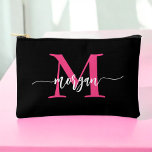 Hot Pink Black Monogram Name Girl's Script  Accessory Pouch<br><div class="desc">Organize your essentials in style with our Hot Pink Monogram Name Girl's Script Accessory Pouch! Featuring a bold hot pink design, this pouch is personalized with your name in an elegant script font for a chic, custom touch. Perfect for storing cosmetics, stationery, or small accessories, it combines practicality with flair....</div>