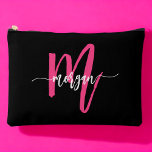 Hot Pink Black Monogram Name Girl's Script  Accessory Pouch<br><div class="desc">Organize your essentials in style with our Hot Pink Monogram Name Girl's Script Accessory Pouch! Featuring a bold hot pink design, this pouch is personalized with your name in an elegant script font for a chic, custom touch. Perfect for storing cosmetics, stationery, or small accessories, it combines practicality with flair....</div>