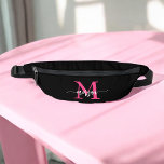 Hot Pink Black Monogram Name Girl's Script  Fanny Pack<br><div class="desc">Add a pop of colour to your outfit with our Hot Pink Monogram Name Girl's Script Fanny Pack! Featuring a vibrant hot pink design, this fanny pack is personalized with your name in an elegant script font for a custom touch. Perfect for carrying essentials while keeping your hands free, it...</div>