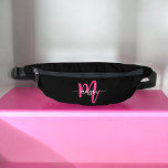 Hot Pink Black Monogram Name Girl's Script  Fanny Pack<br><div class="desc">Add a pop of colour to your outfit with our Hot Pink Monogram Name Girl's Script Fanny Pack! Featuring a vibrant hot pink design, this fanny pack is personalized with your name in an elegant script font for a custom touch. Perfect for carrying essentials while keeping your hands free, it...</div>