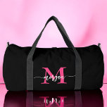 Hot Pink Black Monogram Name Girl's Script Sports Duffle Bag<br><div class="desc">Elevate your game with our Hot Pink Monogram Name Girl's Script Sports Duffle Bag! Featuring a vibrant hot pink design, this duffle bag is personalized with your name in an elegant script font for a custom touch. Ideal for sports, gym sessions, or travel, it offers ample space and durable construction...</div>