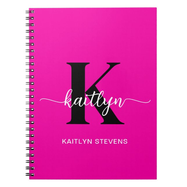 Hot Pink Black Monogram Notebook (Front)