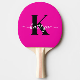 Hot Pink Black Monogram Ping Pong Paddle