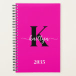 Hot Pink Black Monogram Planner<br><div class="desc">This simple, elegant hot pink 5.5 x 8.5 soft planner with your first name in a trendy script font in white and your first initial in a modern cap font in black is perfect for you. It's stylish and trendy and yet very classic. It will make keeping appointments, meetings, deadlines,...</div>