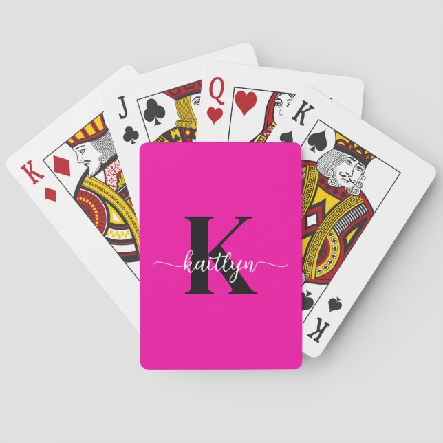 Hot Pink Black Monogram Playing Cards (Back)
