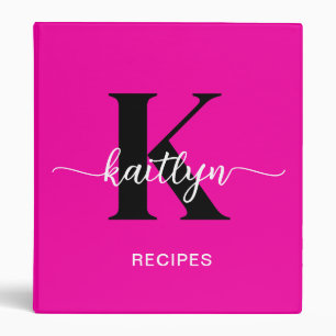 Hot Pink Black Monogram Recipe Binder
