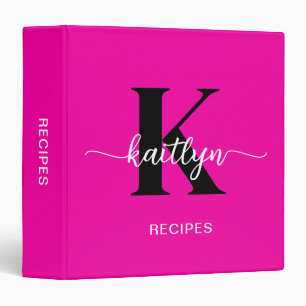 Hot Pink Black Monogram Recipe Binder