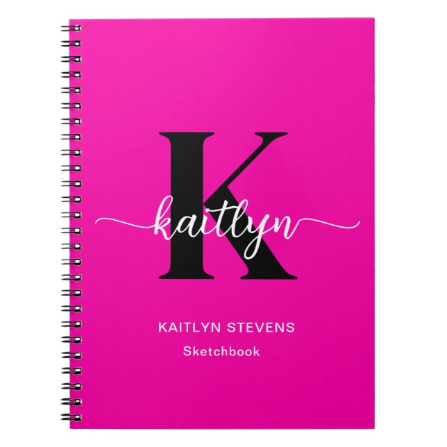 Hot Pink Black Monogram Sketchbook Notebook (Front)