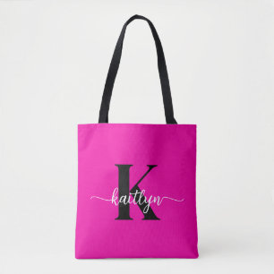 Hot Pink Black Monogram Tote Bag