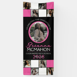Hot Pink & Black Photo Collage Graduation Vinyl Banner