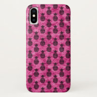 Hot Pink & Black Pineapple Tropical Summer Pattern