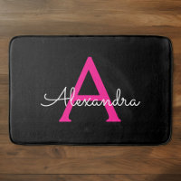 Hot Pink Black Script Girly Monogram Name