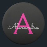 Hot Pink Black Script Girly Monogram Name Eraser<br><div class="desc">Black and Hot Pink Simple Script Monogram Name Eraser. This makes the perfect graduation,  birthday,  wedding,  bridal shower,  anniversary,  baby shower or bachelorette party gift for someone that loves glam luxury and chic styles.</div>