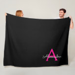 Hot Pink Black Script Girly Monogram Name Fleece Blanket<br><div class="desc">Black and Hot Pink Simple Script Monogram Name and Initial Fleece Blanket. This makes the perfect sweet 16 birthday,  wedding,  bridal shower,  anniversary,  baby shower or bachelorette party gift for someone that loves glam luxury and chic styles.</div>
