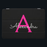 Hot Pink Black Script Girly Monogram Name iPad Pro Cover<br><div class="desc">Black and Hot Pink Simple Script Monogram Name Laptop Case. This makes the perfect sweet 16 birthday,  wedding,  bridal shower,  anniversary,  baby shower or bachelorette party gift for someone that loves glam luxury and chic styles.</div>