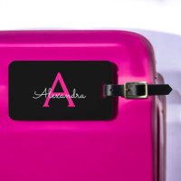 Hot Pink Black Script Girly Monogram Name