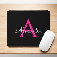 Hot Pink Black Script Girly Monogram Name