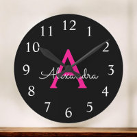Hot Pink Black Script Girly Monogram Name