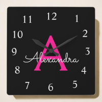 Hot Pink Black Script Girly Monogram Name