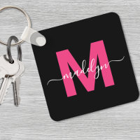 Hot Pink Black Script Name Monogram