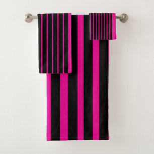 Hot Pink Black Stripe Bath Towel Set