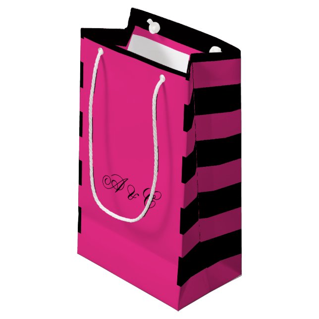 Hot Pink & Black Stripes Party Bags (Front Angled)