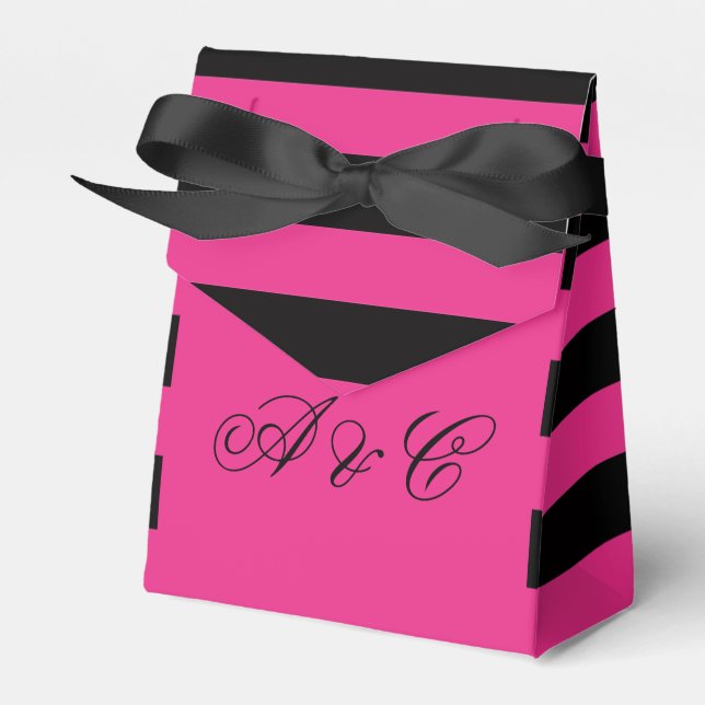 Hot Pink & Black Stripes Party Favour Bags Favor Box (Front Side)