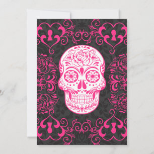 Hot Pink Black Sugar Skull Roses Gothic Grunge