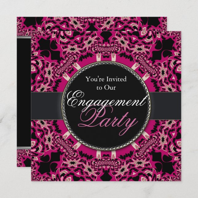 Hot Pink Black Tribal Engagement Invitations (Front/Back)